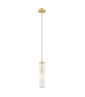 Hampton Slim Pendant Ceiling Light Transparent (Fluted) Brushed Brass-1