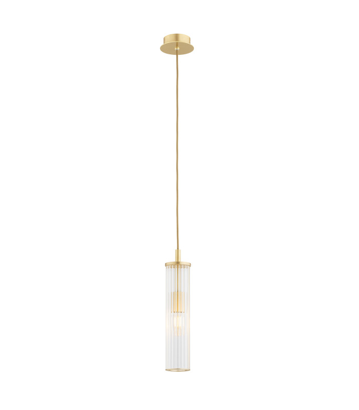 Hampton Slim Pendant Ceiling Light Transparent (Fluted) Brushed Brass-1