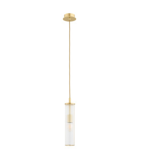 Hampton Slim Pendant Ceiling Light Transparent (Fluted) Brushed Brass-2