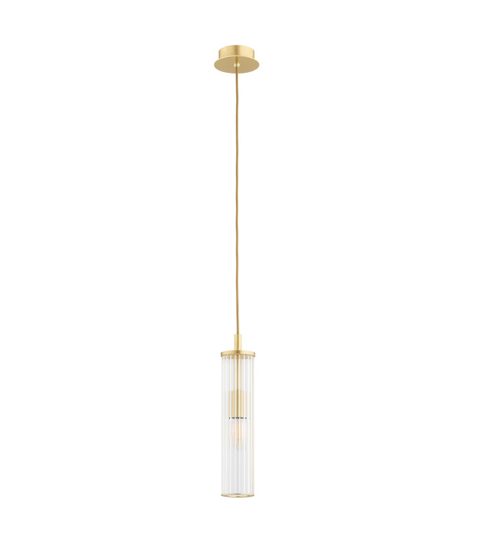 Hampton Slim Pendant Ceiling Light Transparent (Fluted) Brushed Brass-2