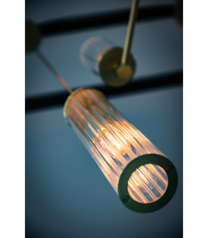 Hampton Slim Pendant Ceiling Light Transparent (Fluted) Brushed Brass-4