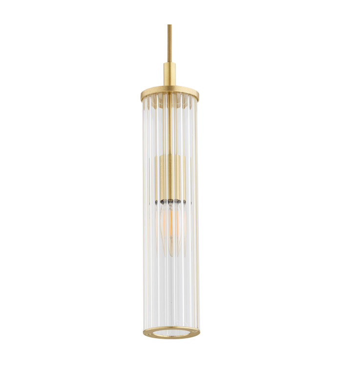 Hampton Slim Pendant Ceiling Light Transparent (Fluted) Brushed Brass-5