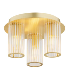 Hampton Shade Cluster Ceiling 3 Light Transparent (Fluted) Brushed Brass-1