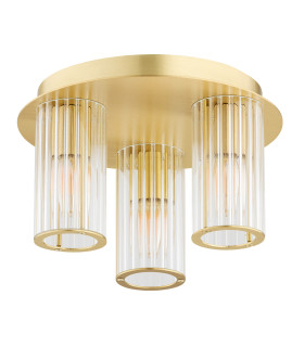 Hampton Shade Cluster Ceiling 3 Light Transparent (Fluted) Brushed Brass-2
