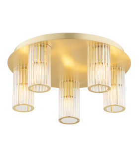 Hampton Shade Cluster Ceiling 5 Light Transparent (Fluted) Brushed Brass-1