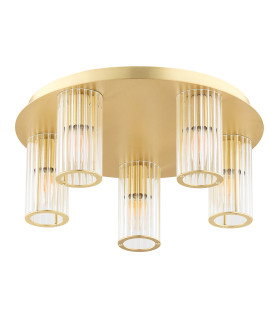 Hampton Shade Cluster Ceiling 5 Light Transparent (Fluted) Brushed Brass-2