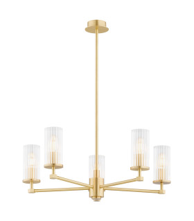 Hampton Multi Arm Pendant Ceiling 5 Light Transparent (Fluted) Brushed Brass-1