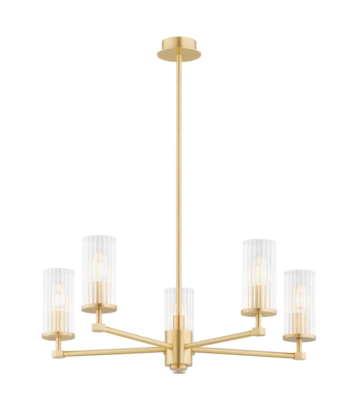 Hampton Multi Arm Pendant Ceiling 5 Light Transparent (Fluted) Brushed Brass-1