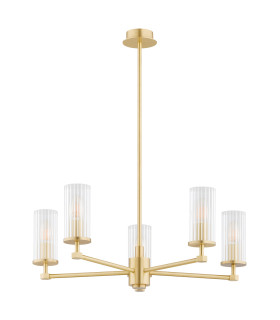 Hampton Multi Arm Pendant Ceiling 5 Light Transparent (Fluted) Brushed Brass-2