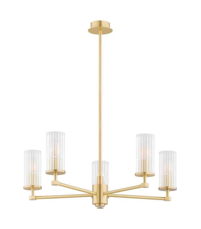 Hampton Multi Arm Pendant Ceiling 5 Light Transparent (Fluted) Brushed Brass-2