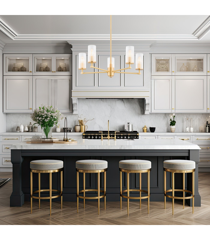Hampton Multi Arm Pendant Ceiling 5 Light Transparent (Fluted) Brushed Brass-3