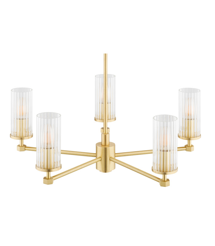 Hampton Multi Arm Pendant Ceiling 5 Light Transparent (Fluted) Brushed Brass-4
