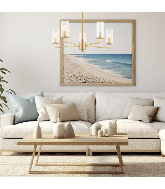 Hampton Multi Arm Pendant Ceiling 5 Light Transparent (Fluted) Brushed Brass-11