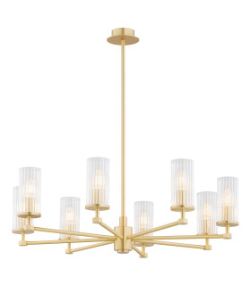 Hampton Multi Arm Pendant Ceiling 8 Light Transparent (Fluted) Brushed Brass-1