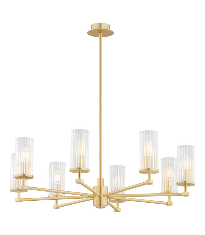 Hampton Multi Arm Pendant Ceiling 8 Light Transparent (Fluted) Brushed Brass-1