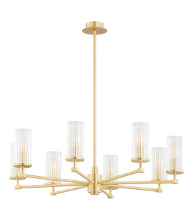Hampton Multi Arm Pendant Ceiling 8 Light Transparent (Fluted) Brushed Brass-2