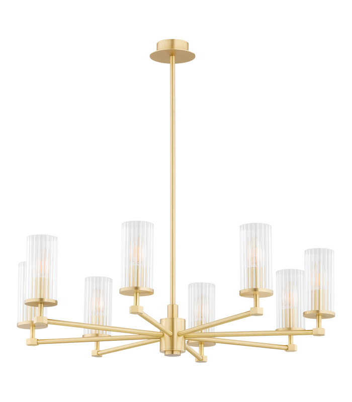 Hampton Multi Arm Pendant Ceiling 8 Light Transparent (Fluted) Brushed Brass-2
