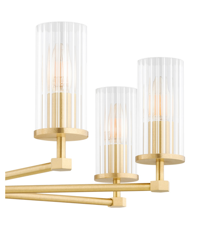 Hampton Multi Arm Pendant Ceiling 8 Light Transparent (Fluted) Brushed Brass-6