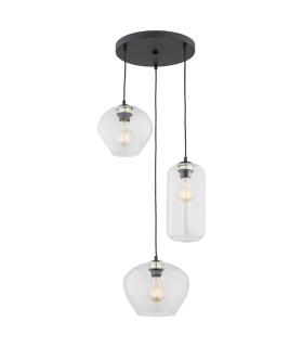 Kalimera Cluster Pendant Ceiling 3 Light Transparent Black Matt-1