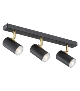 Lagos Ceiling 3 Light Spotlight Bar Black Structure Brass Elements-1