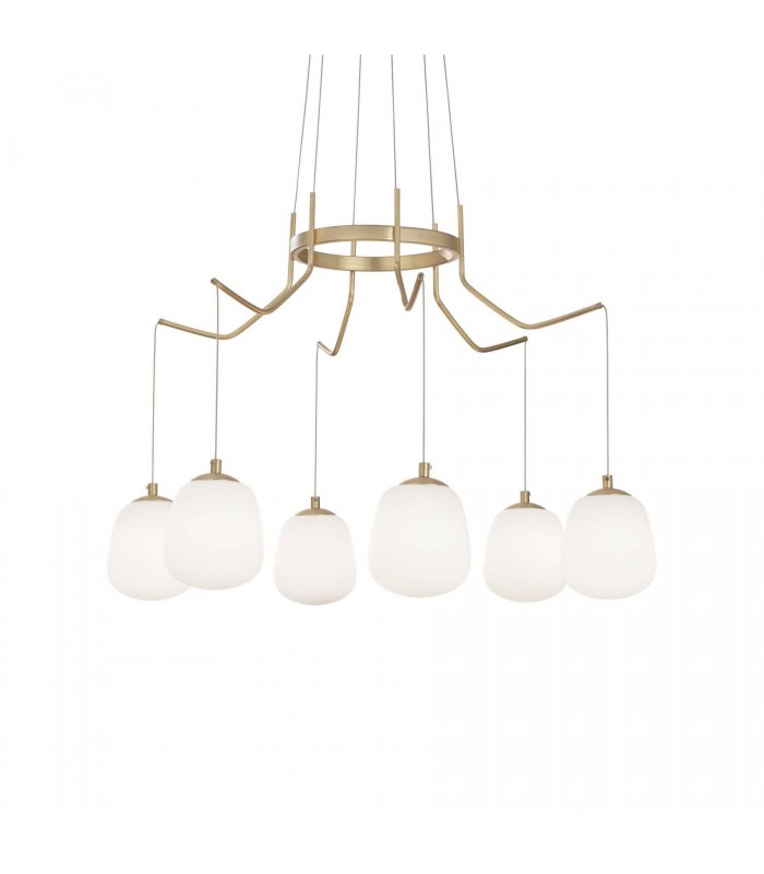6 Light Cluster Ceiling Pendant Brass Sat - 1