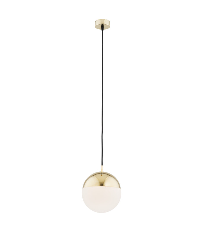 Livia 20cm Globe Pendant Ceiling Light Opal Matt Brass Steel IP44-1