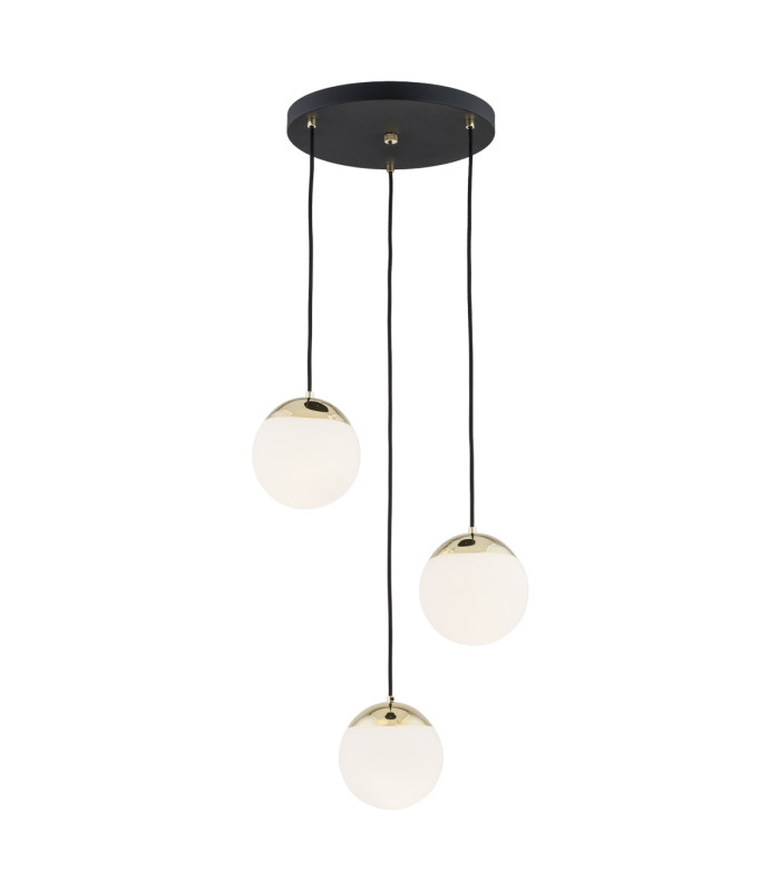 Livia Cluster Pendant Ceiling 3 Light Opal Matt Black Structure Brass Steel IP44-1