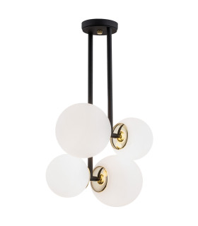 Moritz Globe Ceiling 4 Light Opal Matt Black Structure Brass Elements-1