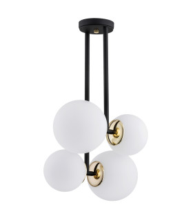 Moritz Globe Ceiling 4 Light Opal Matt Black Structure Brass Elements-2
