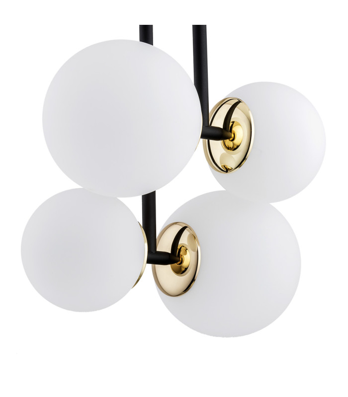 Moritz Globe Ceiling 4 Light Opal Matt Black Structure Brass Elements-4