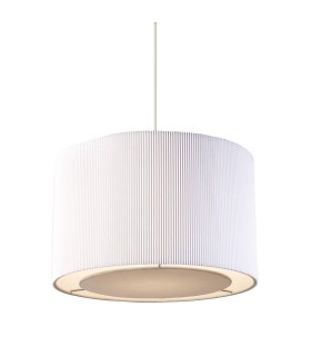 Cylindrical Ceiling Pendant Light Chrome, White Tc Fabric, E27 - 1