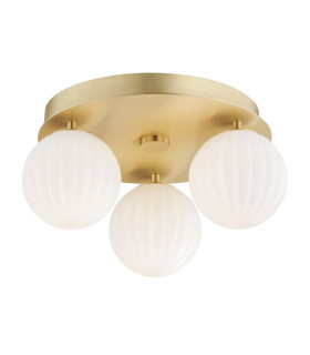 Paloma Globe Ceiling 3 Light Opal Matt (Fluted) Brushed Brass-1