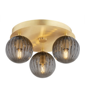 Paloma Globe Ceiling 3 Light Smoky (Fluted) Brushed Brass-1