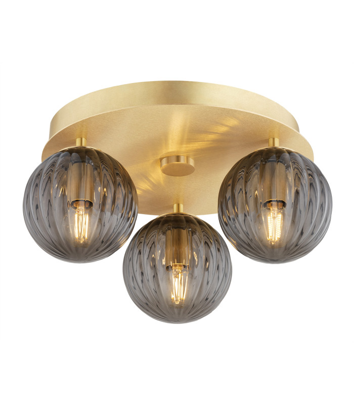 Paloma Globe Ceiling 3 Light Smoky (Fluted) Brushed Brass-1