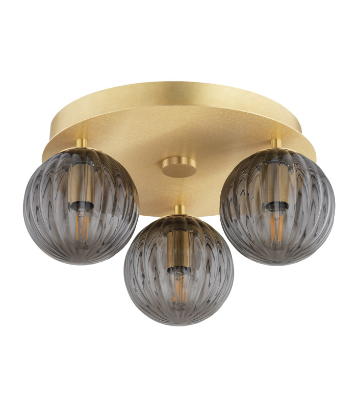 Paloma Globe Ceiling 3 Light Smoky (Fluted) Brushed Brass-2