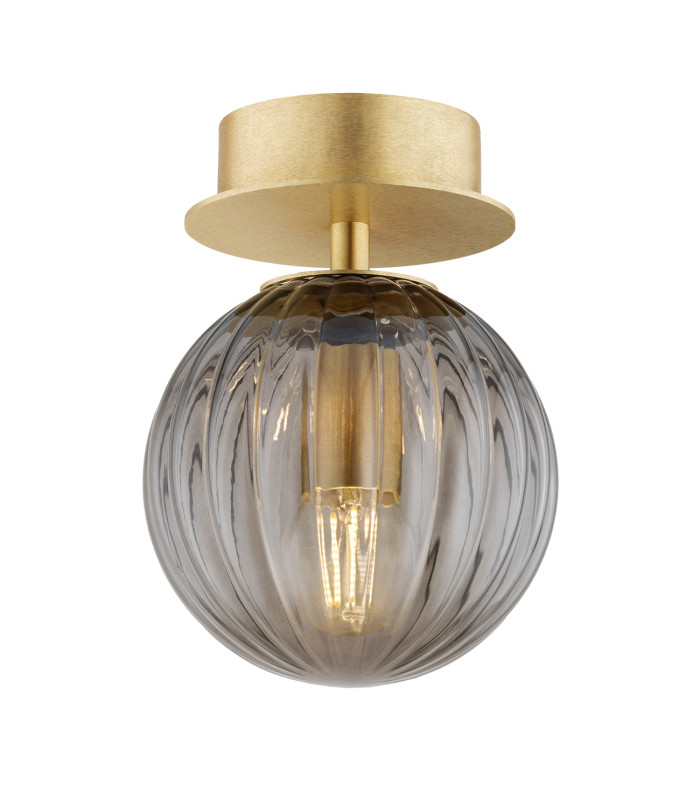 Paloma 12cm Globe Ceiling Light Smoky (Fluted) Brushed Brass-1