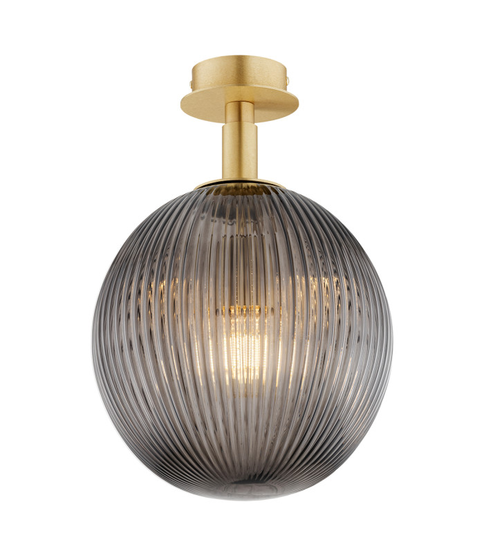 Paloma 25cm Globe Ceiling Light Smoky (Fluted) Brushed Brass-1