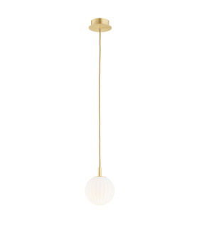 Paloma 12cm Globe Pendant Ceiling Light Opal Matt (Fluted) Brushed Brass-1