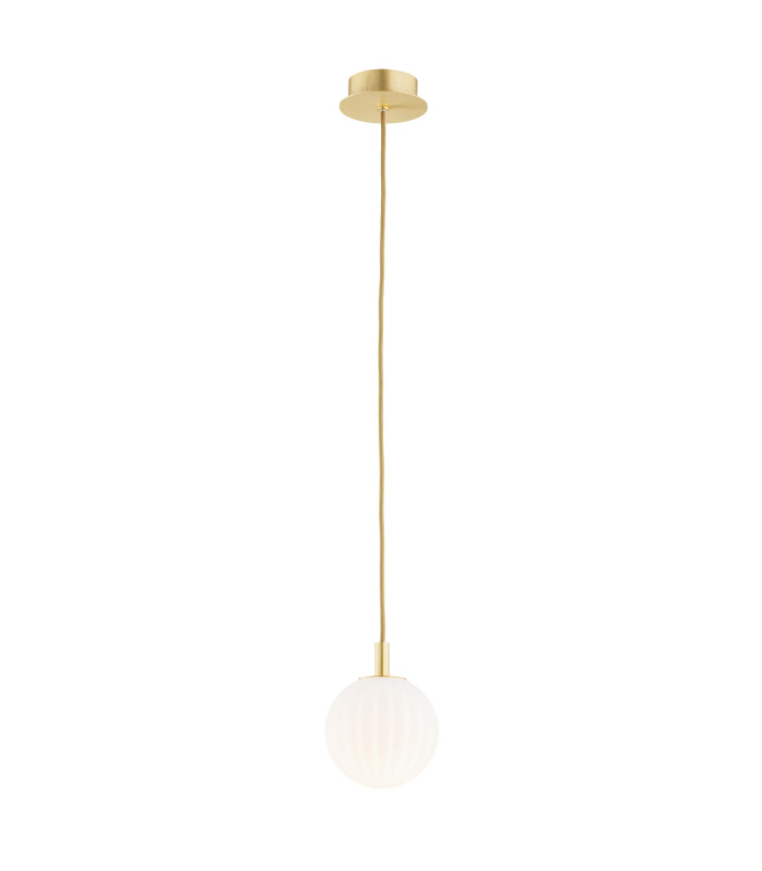 Paloma 12cm Globe Pendant Ceiling Light Opal Matt (Fluted) Brushed Brass-1