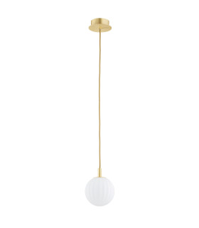 Paloma 12cm Globe Pendant Ceiling Light Opal Matt (Fluted) Brushed Brass-2