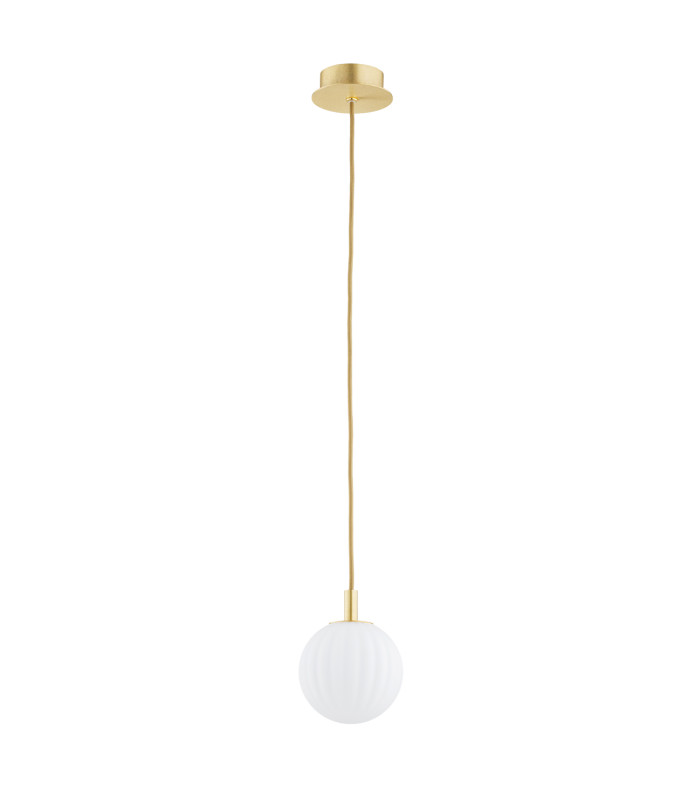 Paloma 12cm Globe Pendant Ceiling Light Opal Matt (Fluted) Brushed Brass-2