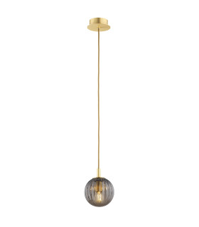 Paloma 12cm Globe Pendant Ceiling Light Smoky (Fluted) Brushed Brass-1