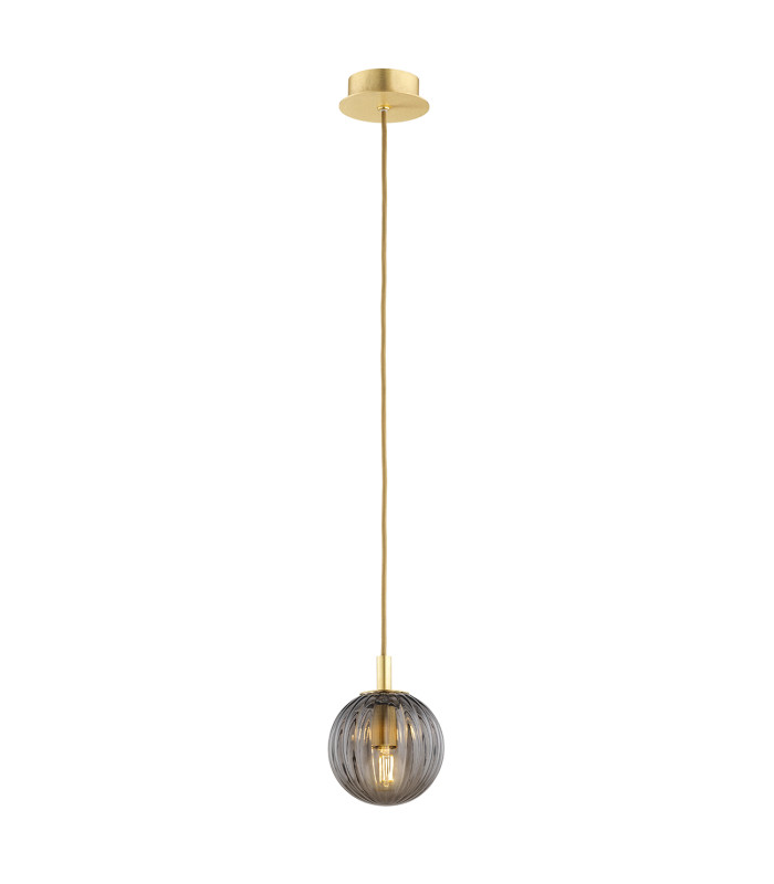 Paloma 12cm Globe Pendant Ceiling Light Smoky (Fluted) Brushed Brass-1