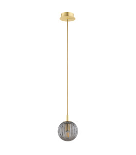 Paloma 12cm Globe Pendant Ceiling Light Smoky (Fluted) Brushed Brass-2
