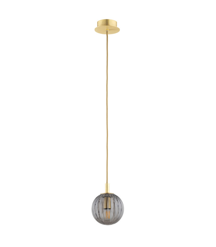 Paloma 12cm Globe Pendant Ceiling Light Smoky (Fluted) Brushed Brass-2