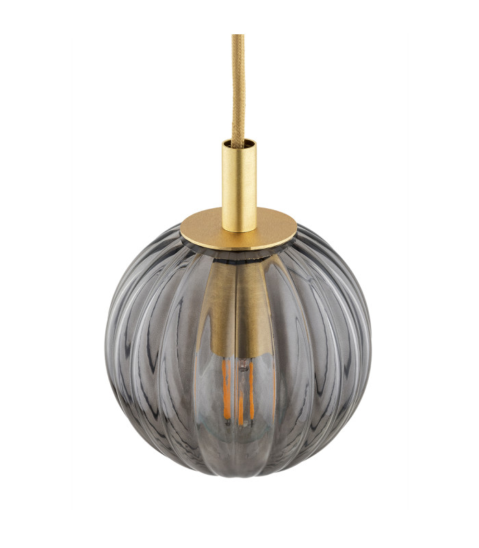 Paloma 12cm Globe Pendant Ceiling Light Smoky (Fluted) Brushed Brass-4