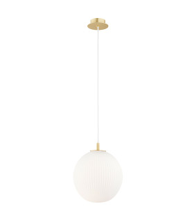 Paloma 25cm Globe Pendant Ceiling Light Opal Matt (Fluted) Brushed Brass-1