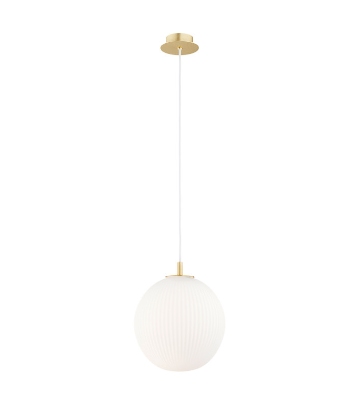 Paloma 25cm Globe Pendant Ceiling Light Opal Matt (Fluted) Brushed Brass-1