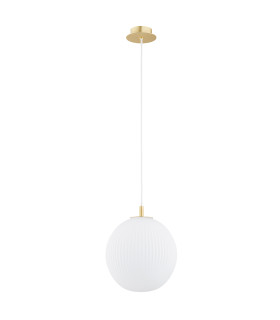 Paloma 25cm Globe Pendant Ceiling Light Opal Matt (Fluted) Brushed Brass-2