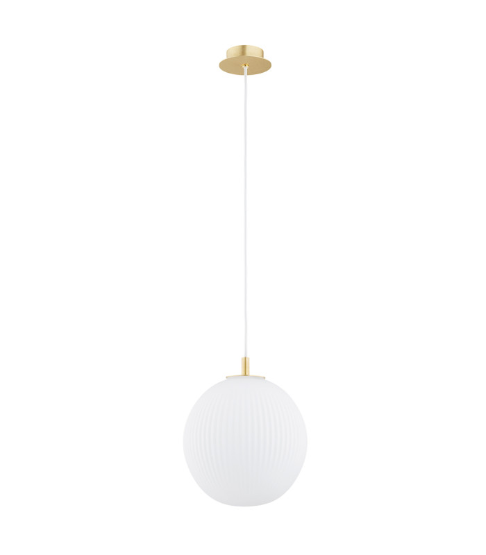 Paloma 25cm Globe Pendant Ceiling Light Opal Matt (Fluted) Brushed Brass-2